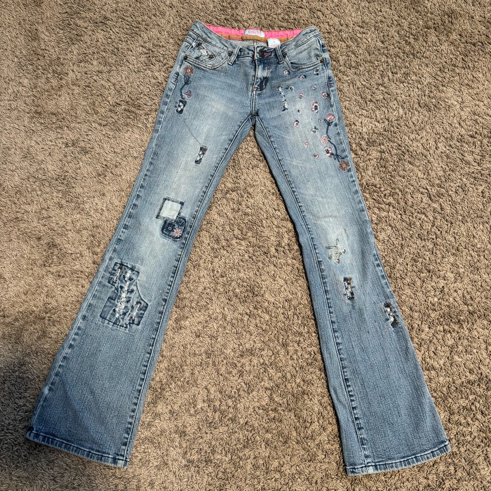 Vintage Y2K Zanadi Light Blue Flare Jeans with Embellishments Size 3